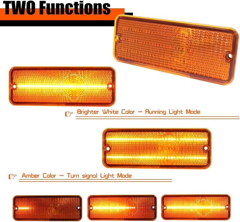 Tonsya For 1974 1975 1976 1977 Ford F-100 F100 Front Bumper Turn Signal Side Marker lights Amber Lens Amber LED D5TZ13200A 906-55-22-04 - Image 3